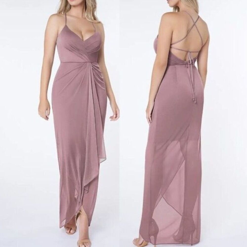 Azazie Women's Stretch High Low Mesh Maxi Dress Formal Elektra Dusty Rose Size12